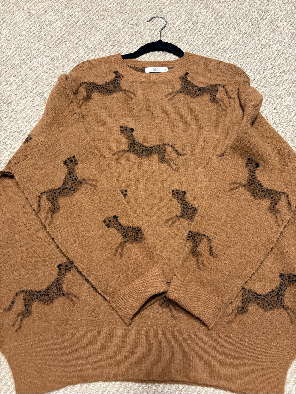 TALULAH Tan Crewneck Sweater with Dark brown Cheetahs